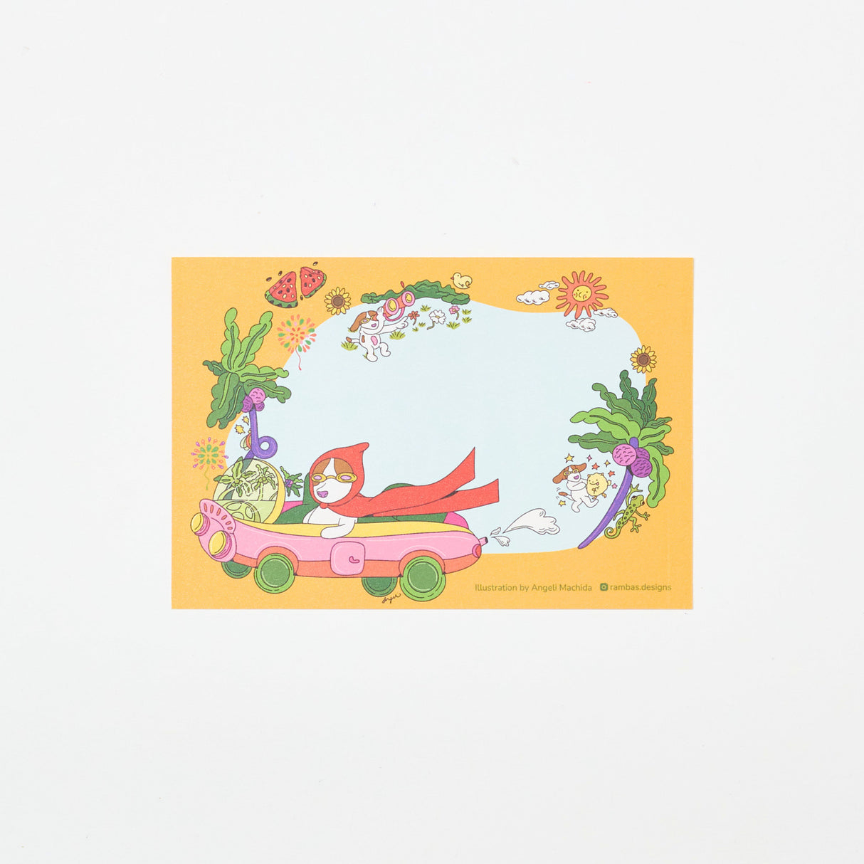 "Bruno’s Summer Road Trip" Washi Postcard by Angeli Machida / Bungu
