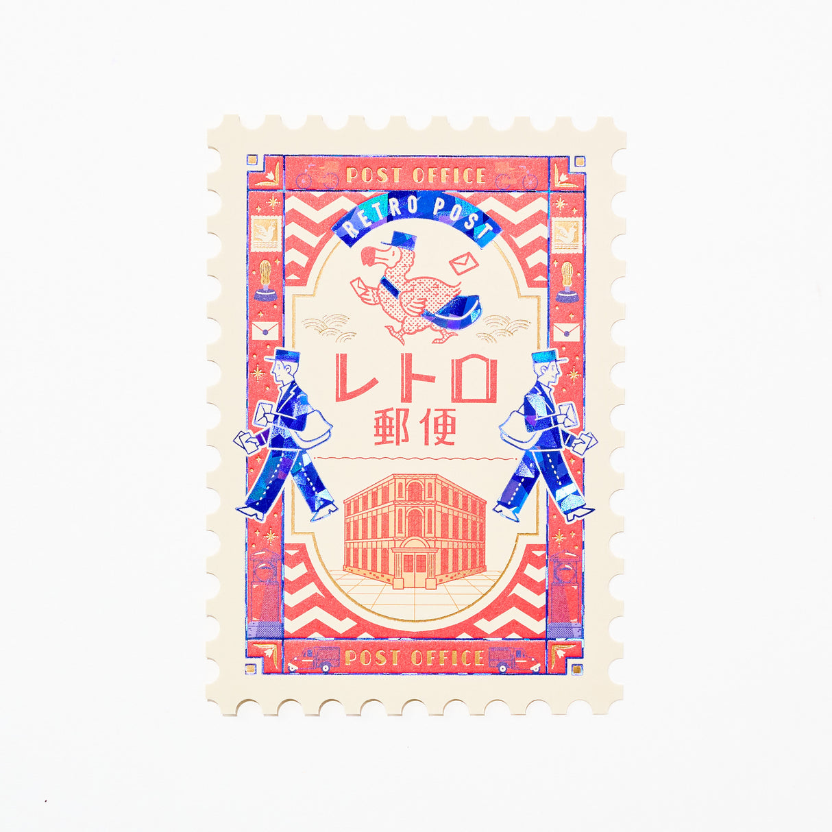 ROKKAKU x ob1toy Foil-Stamped Die-Cut Stamp Shaped Postcard / ROKKAKU