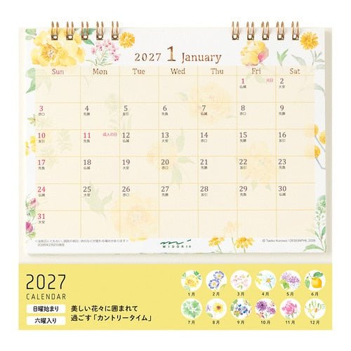 Country Time Floral Ring Desk Calendar 2027 / MIDORI - bungu