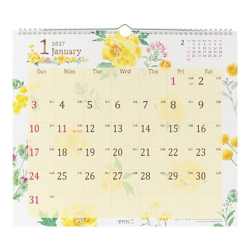 Country Time Floral Wall Calendar 2027 / MIDORI - bungu