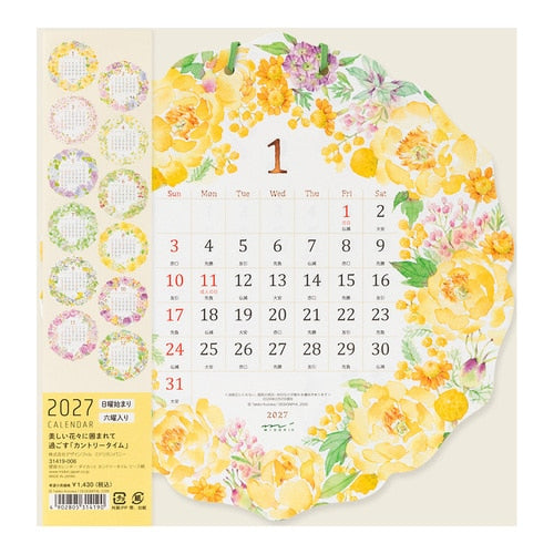 Country Time Wreath Die-Cut Wall Calendar 2027 / MIDORI