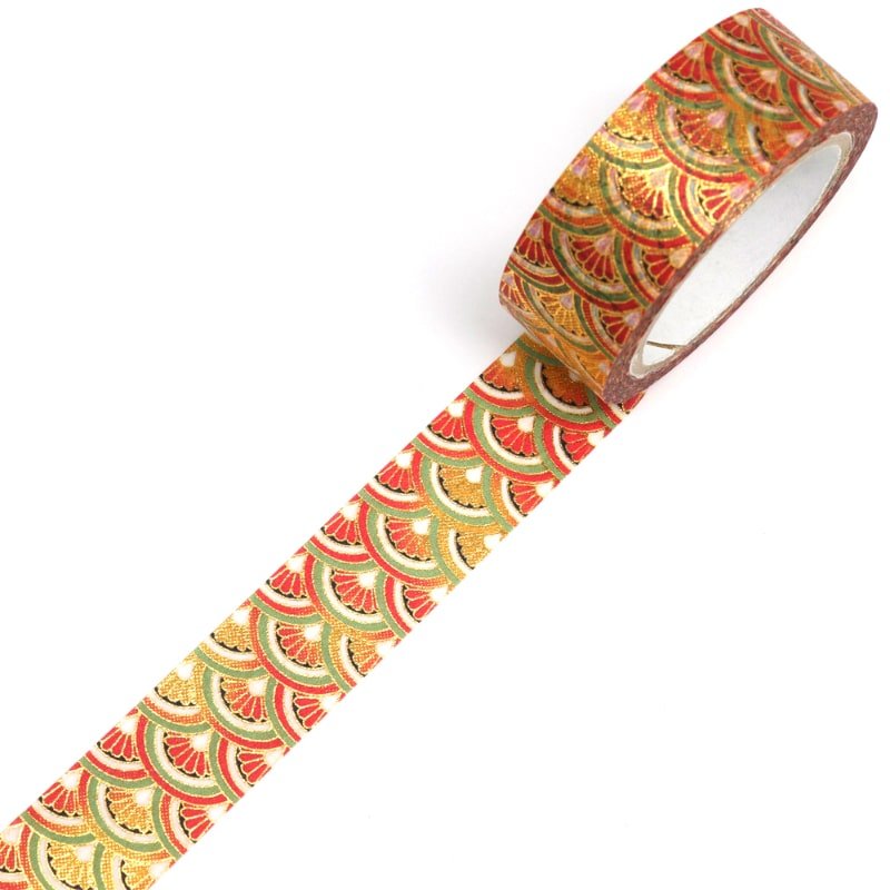 Kimono Beauty Chrysanthemum Seigaiha Foil Masking Tape / Kamiiso - bungu