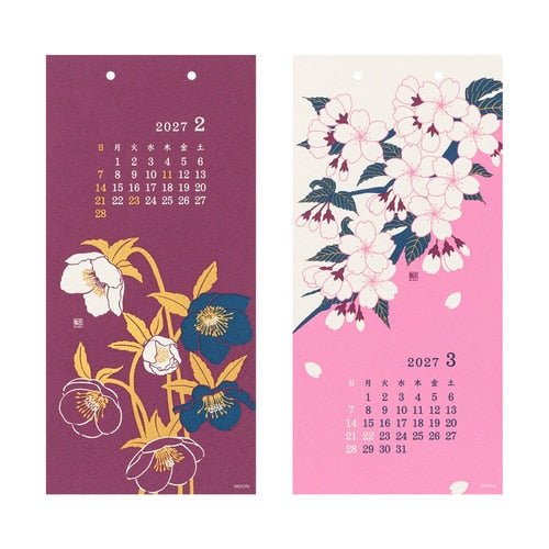 Floral Echizen Washi Paper Wall Calendar 2027 / MIDORI