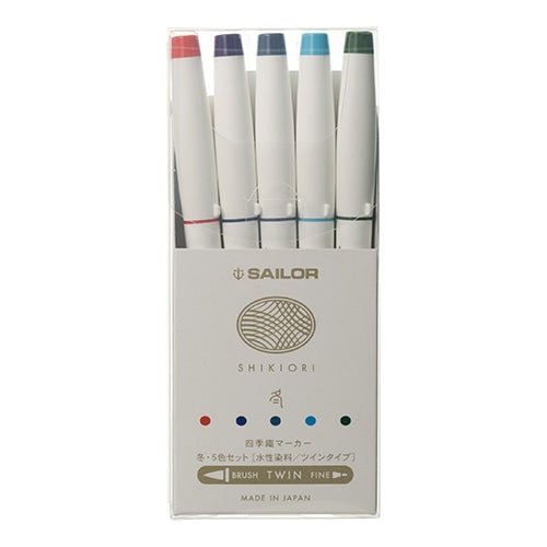 Shikiori Brush and Fine Dual - Tip Marker 5 Color Set / Sailor - bungu