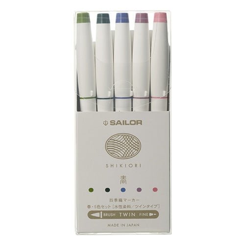 Shikiori Brush and Fine Dual - Tip Marker 5 Color Set / Sailor - bungu