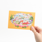 "Bruno’s Summer Road Trip" Washi Postcard by Angeli Machida / Bungu