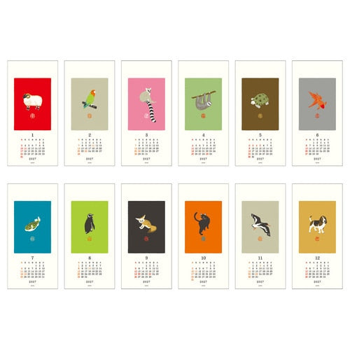 Animal Echizen Washi Paper Wall Calendar 2027 / MIDORI
