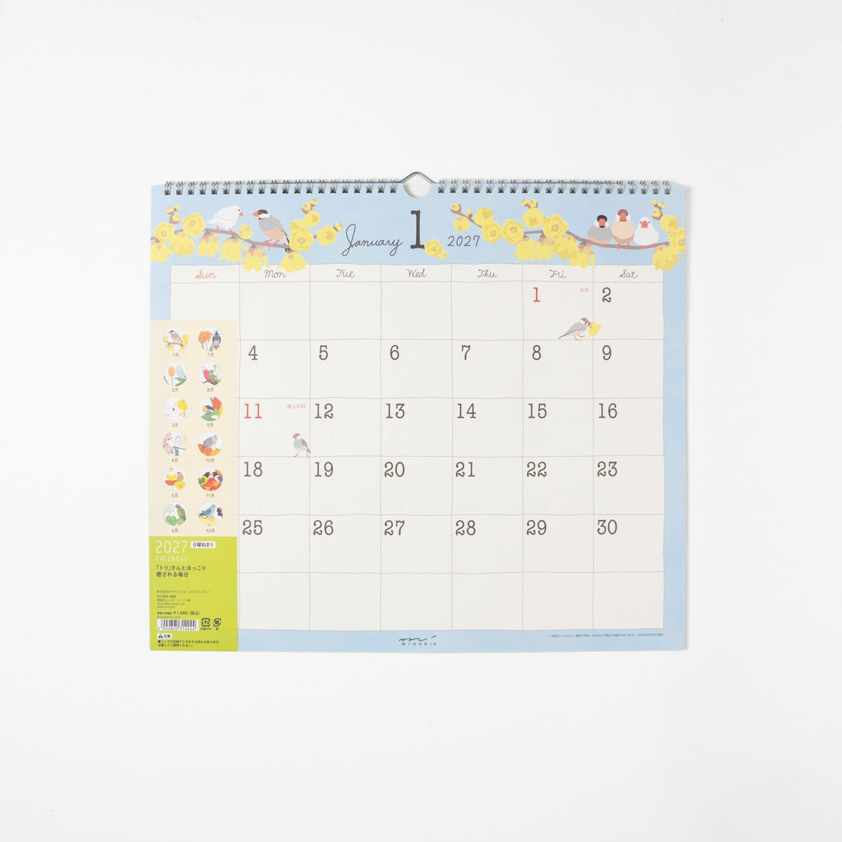 Bird Wall Calendar 2027 / MIDORI - bungu