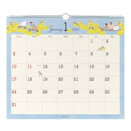 Bird Wall Calendar 2027 / MIDORI - bungu