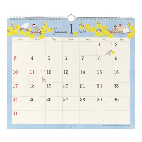 Bird Wall Calendar 2027 / MIDORI