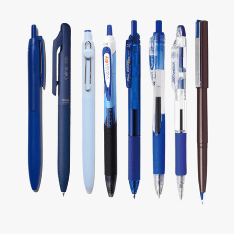 Blue Ink Pen Sampler Pack of 8 - bungu