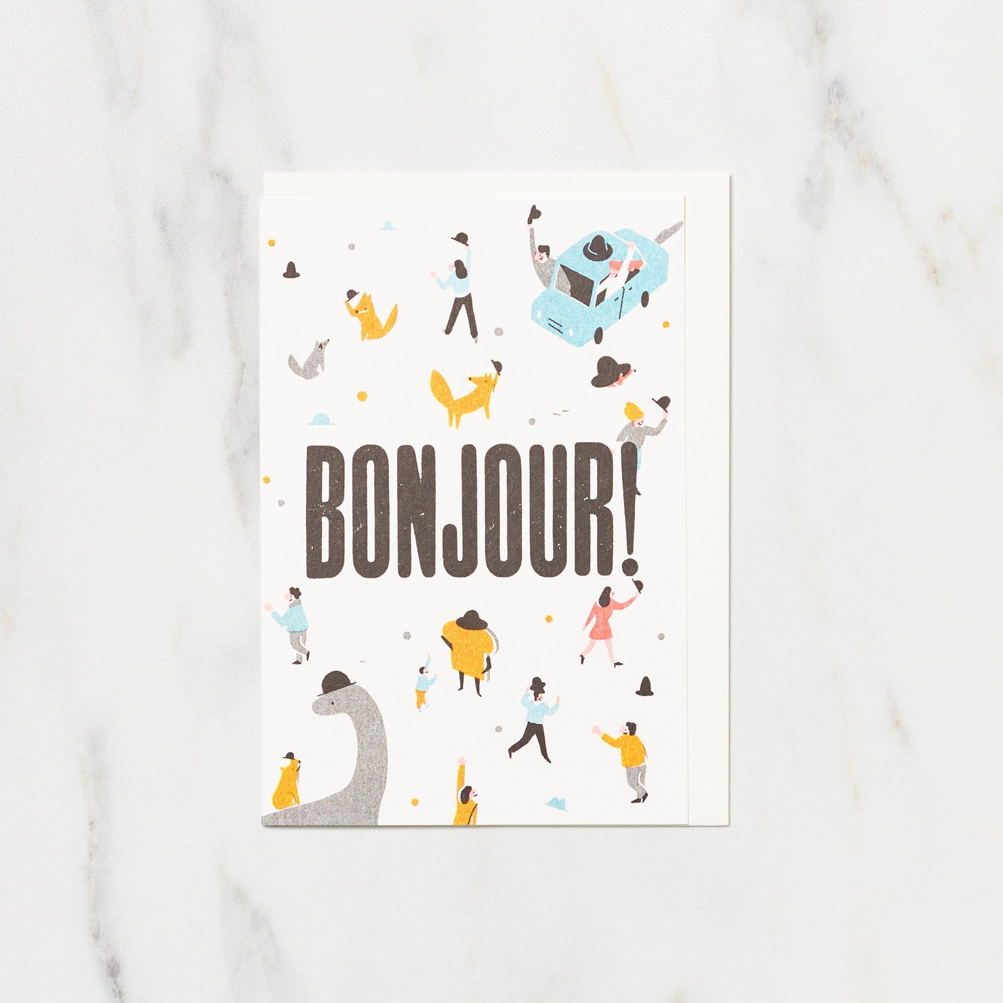 "Bonjour" Yo Hosoyamada Risograph Card / Letterpress Letters - bungu