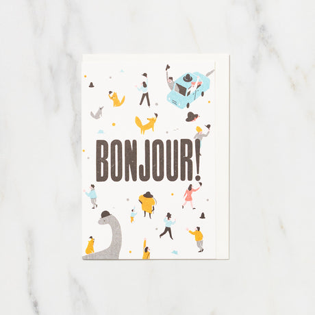 "Bonjour" Yo Hosoyamada Risograph Card / Letterpress Letters - bungu