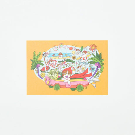 "Bruno’s Summer Road Trip" Washi Postcard by Angeli Machida / Bungu - bungu