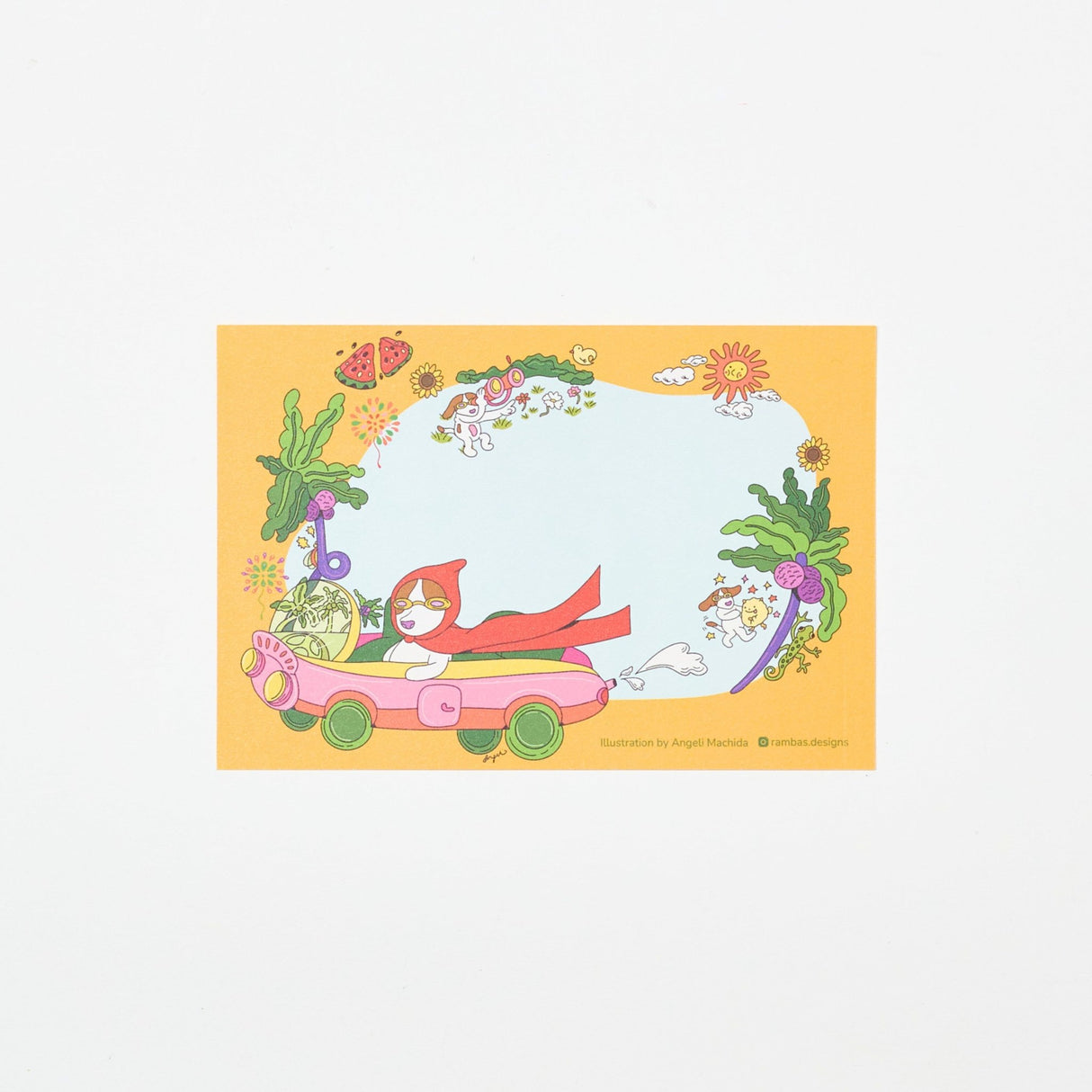 "Bruno’s Summer Road Trip" Washi Postcard by Angeli Machida / Bungu - bungu