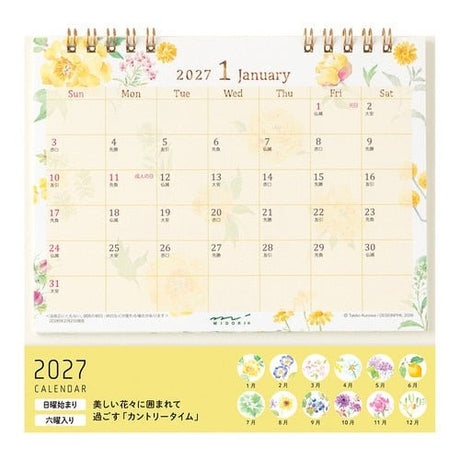Country Time Floral Ring Desk Calendar 2027 / MIDORI - bungu