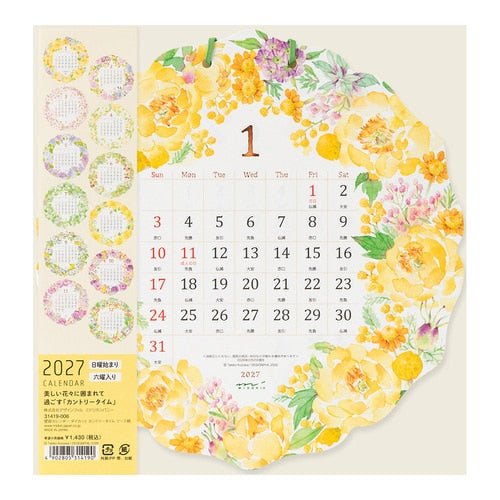 Country Time Wreath Die-Cut Wall Calendar 2027 / MIDORI - bungu