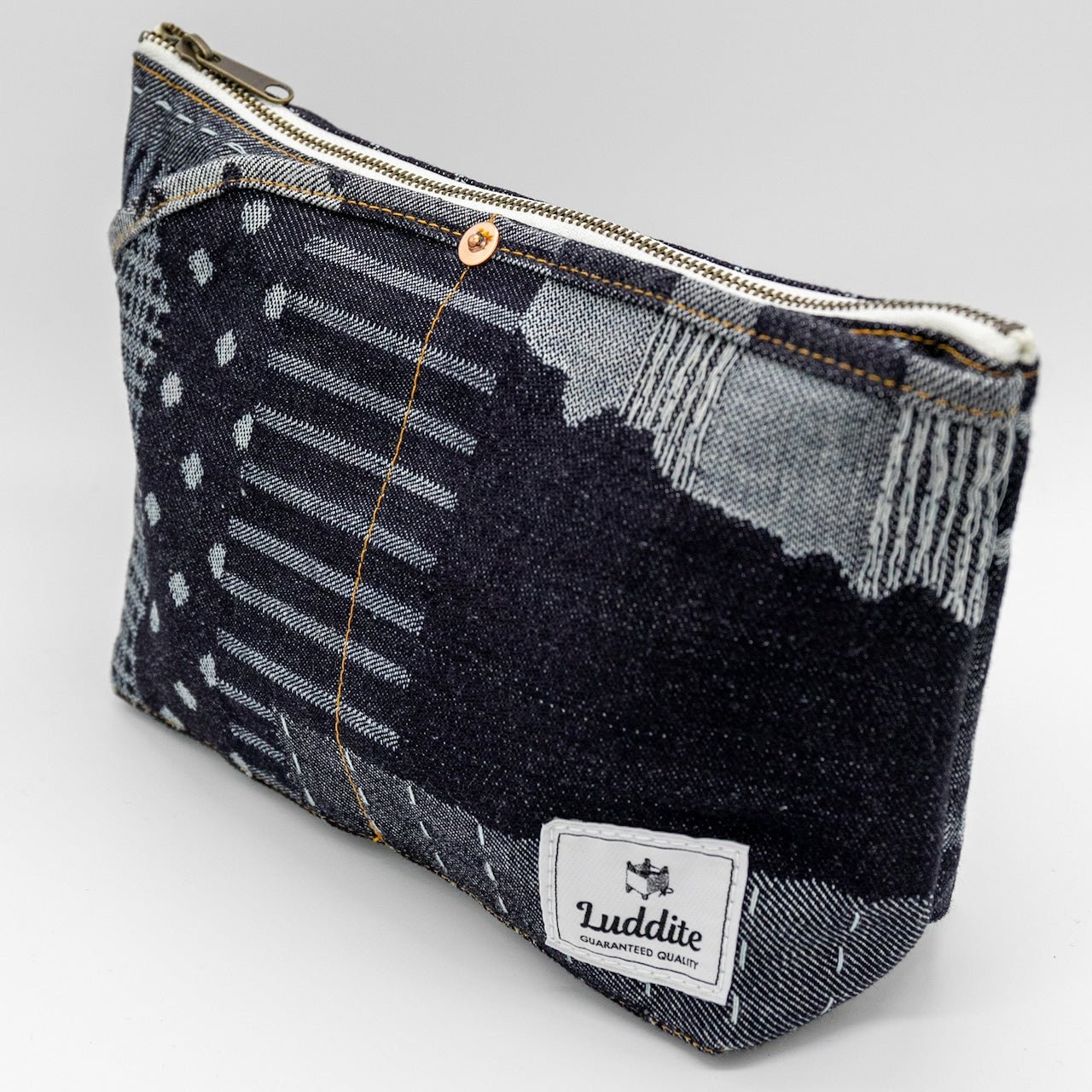 Denim Zip Pouch Canvas Zipper Pouches Denim Polka Dot — Spooltown