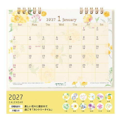 Country Time Floral Ring Desk Calendar 2027 / MIDORI