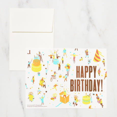 "Happy Birthday" Yo Hosoyamada Risograph Card / Letterpress Letters - bungu