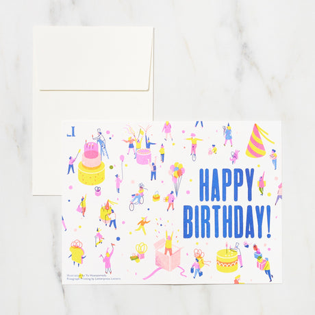 "Happy Birthday" Yo Hosoyamada Risograph Card / Letterpress Letters - bungu