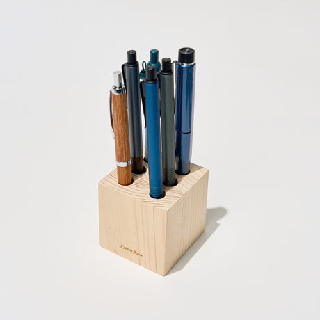 Hinoki Wood Cube Pen Stand / Cypress Japan - bungu