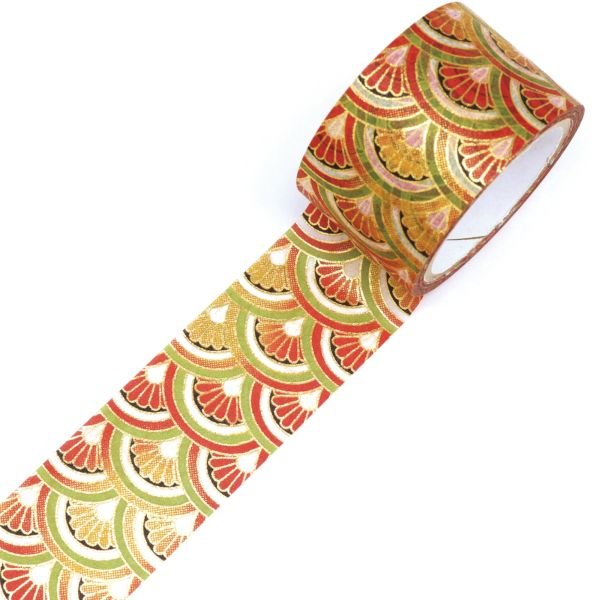 Kimono Beauty Chrysanthemum Seigaiha Foil Masking Tape / Kamiiso - bungu