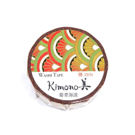 Kimono Beauty Chrysanthemum Seigaiha Foil Masking Tape / Kamiiso - bungu