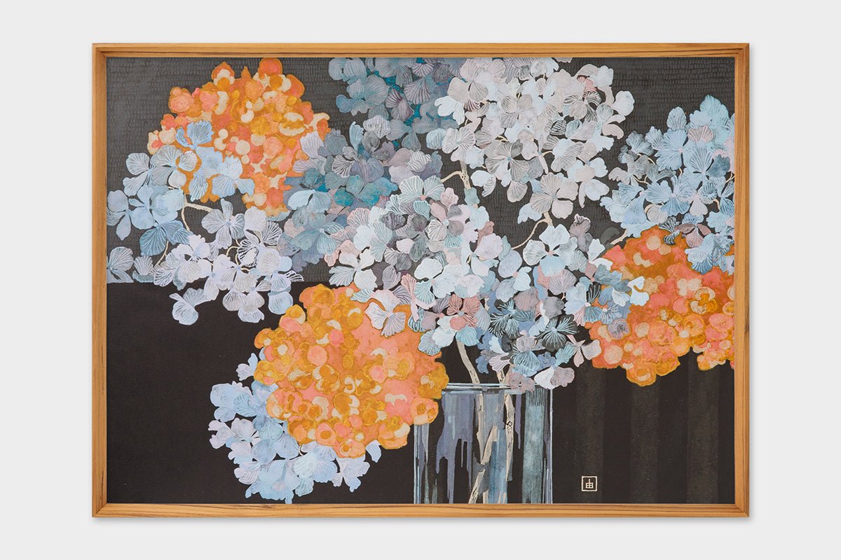 [Limited] Art Touch Yuko Kurihara Art Poster with Teak Frame / TOUCH & FLOW - bungu