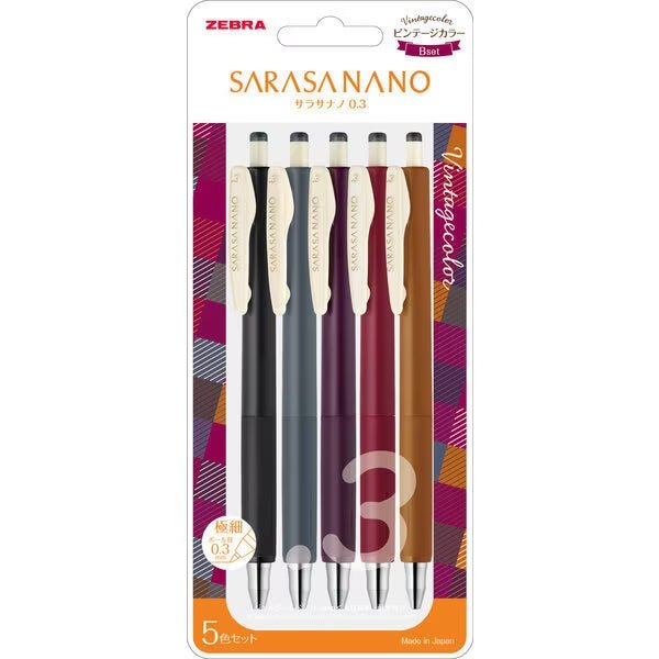 [Limited] Sarasa Nano Gel Ink Ballpoint Pen Vintage 5 Color Set / Zebra - bungu