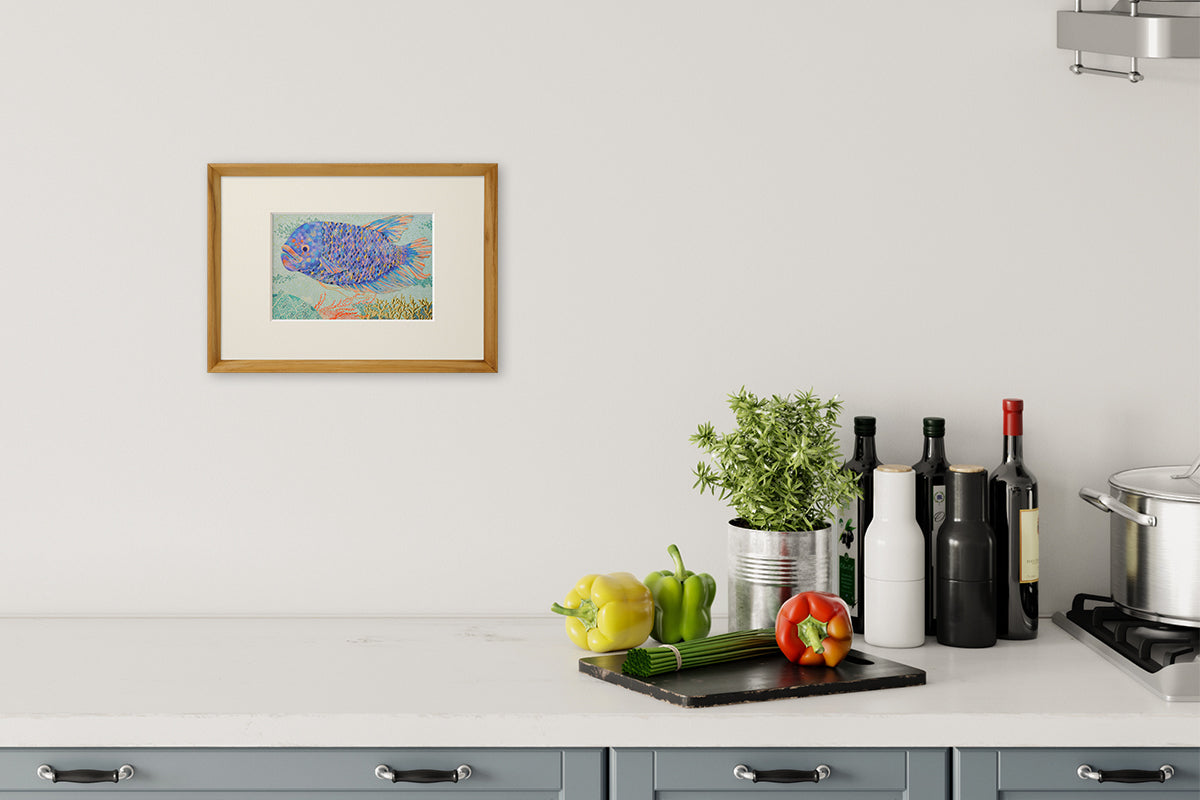 [Limited] Art Touch Yuko Kurihara A4 Art Poster with Teak Frame / TOUCH & FLOW