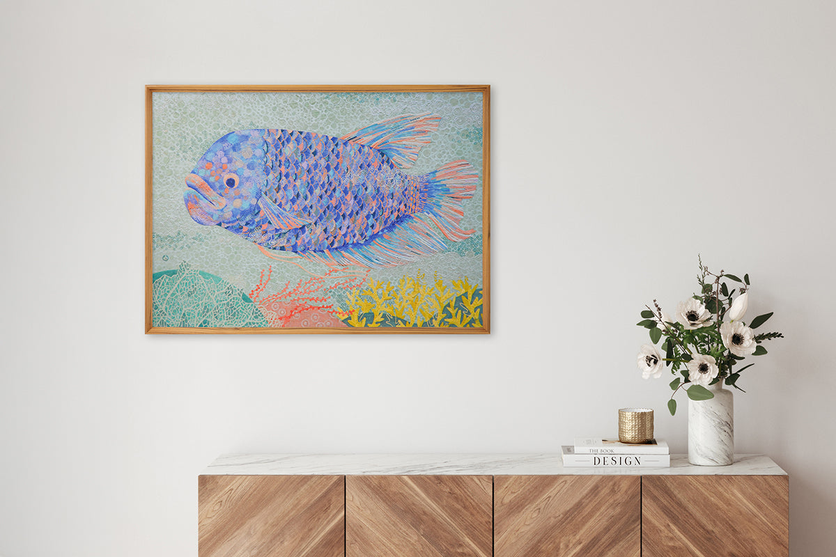 [Limited] Art Touch Yuko Kurihara Art Poster with Teak Frame / TOUCH & FLOW