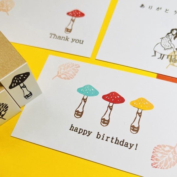 Mushroom and Fallen Leaves Wood Stamp Set / Morita Inbou - bungu