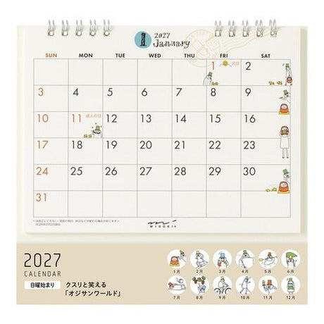 Ojisan Ring Desk Calendar 2027 / MIDORI - bungu
