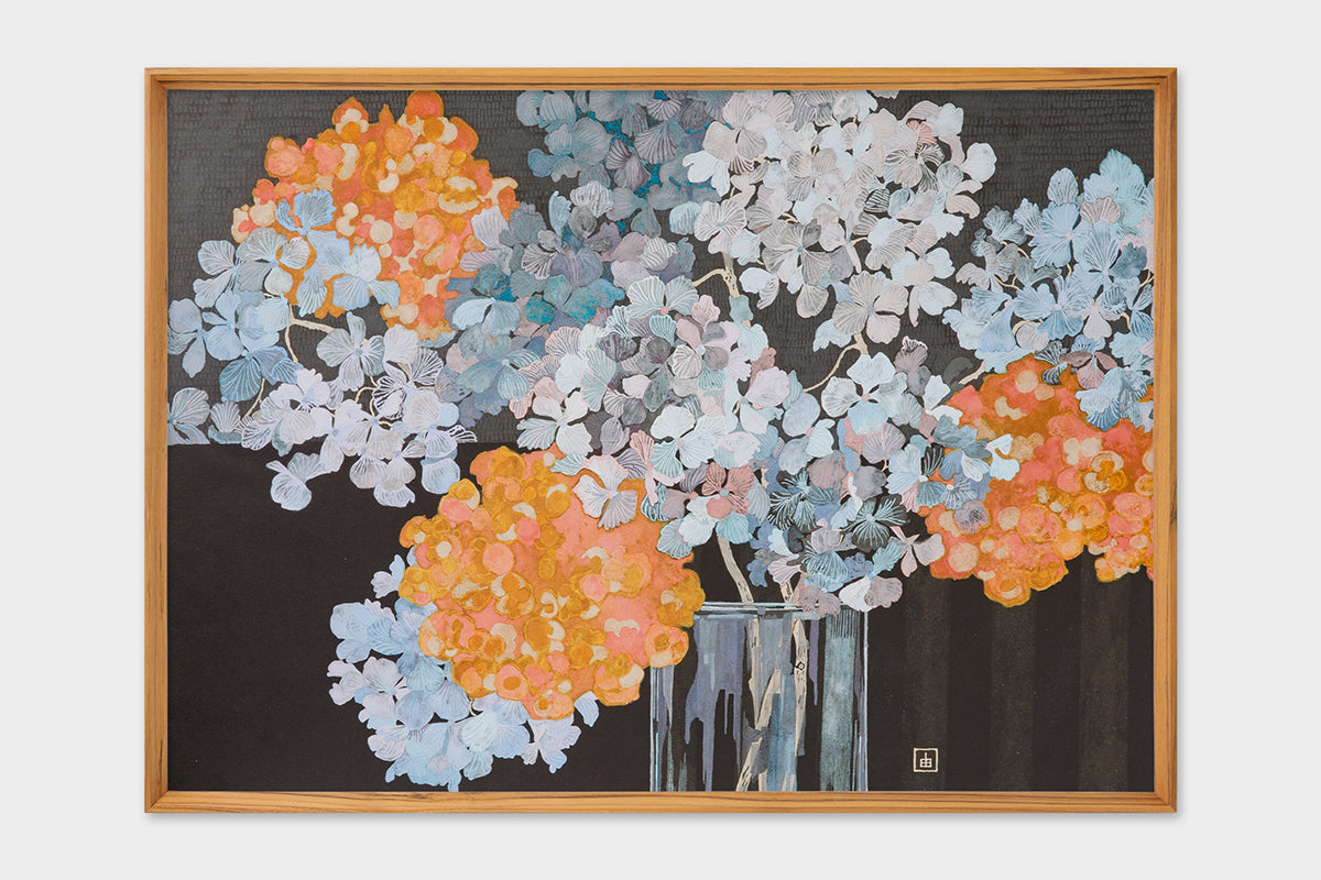 [Limited] Art Touch Yuko Kurihara Art Poster with Teak Frame / TOUCH & FLOW