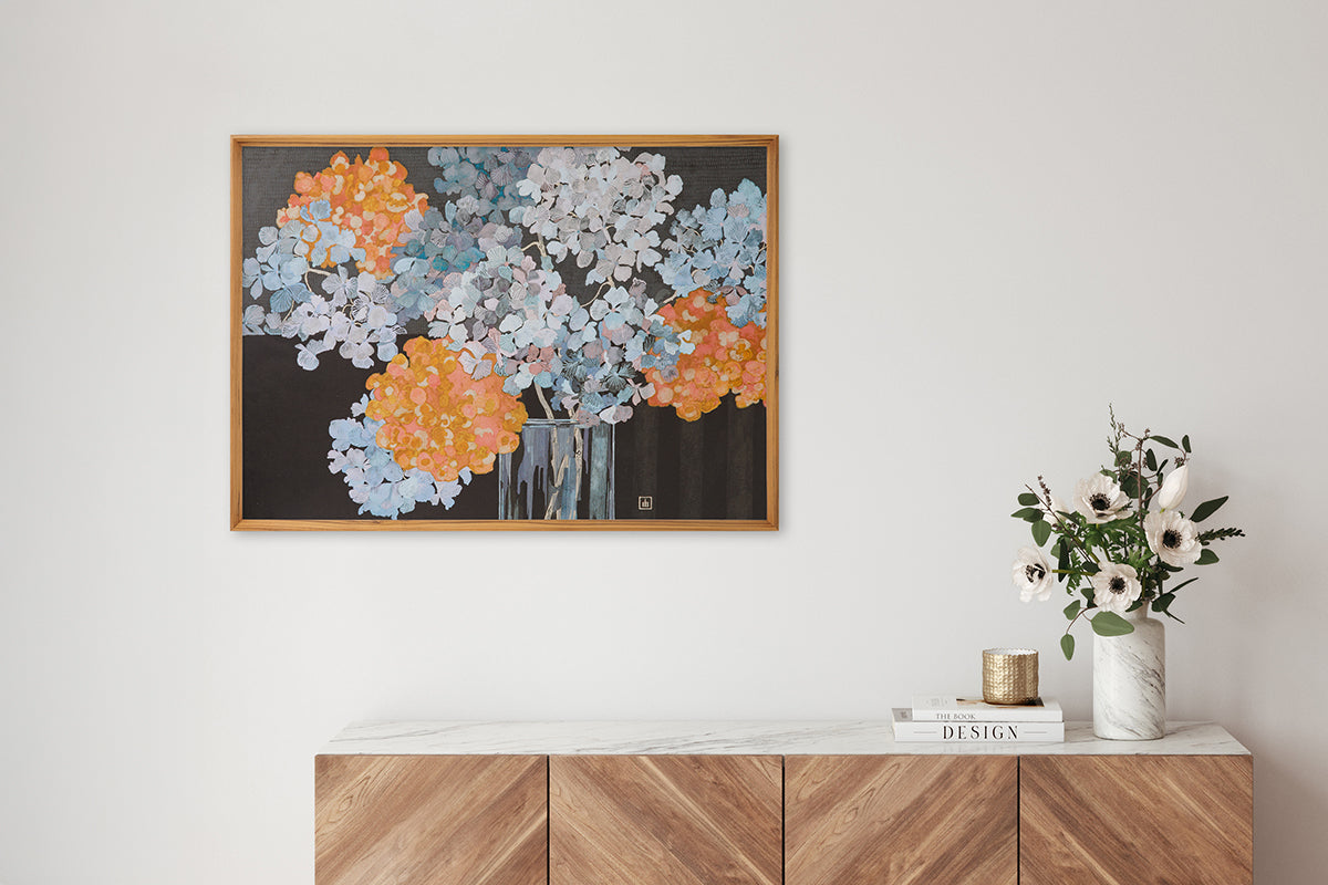 [Limited] Art Touch Yuko Kurihara Art Poster with Teak Frame / TOUCH & FLOW