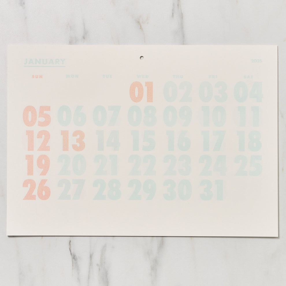 Risograph Wall Calendar 2025 / Letterpress Letters bungu