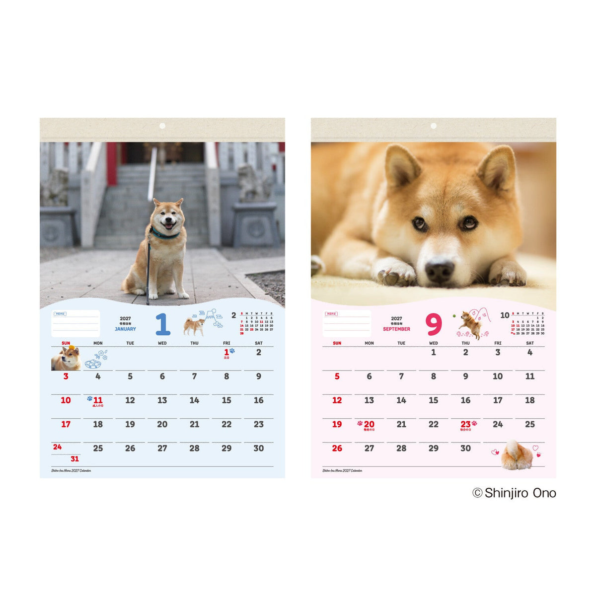 Shiba Inu Maru Wall Calendar 2027 / Shin Nihon Calendar - bungu