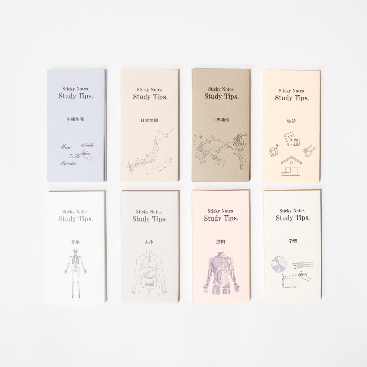 Study Tips Sticky Notes 8 Designs 20 Sheets / shikisaisai - bungu