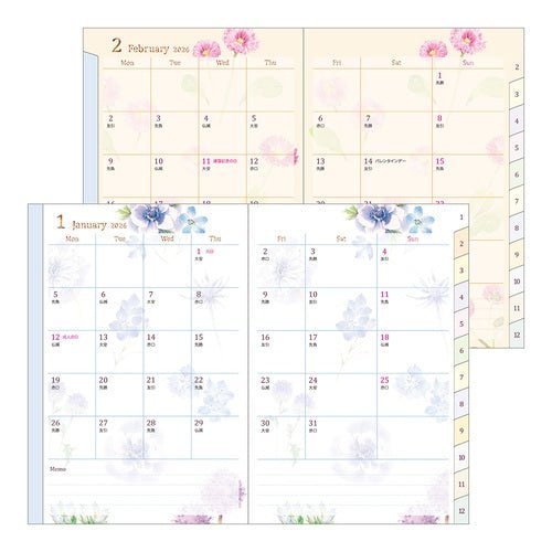 Takako Kuroiwa Country Time Floral Print Pocket Diary 2026 / Midori DESIGNPHIL - bungu