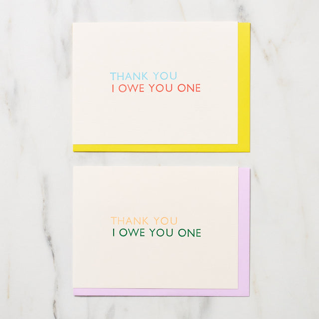 "Thank You I Owe You One" Greeting Cards / Letterpress Letters - bungu