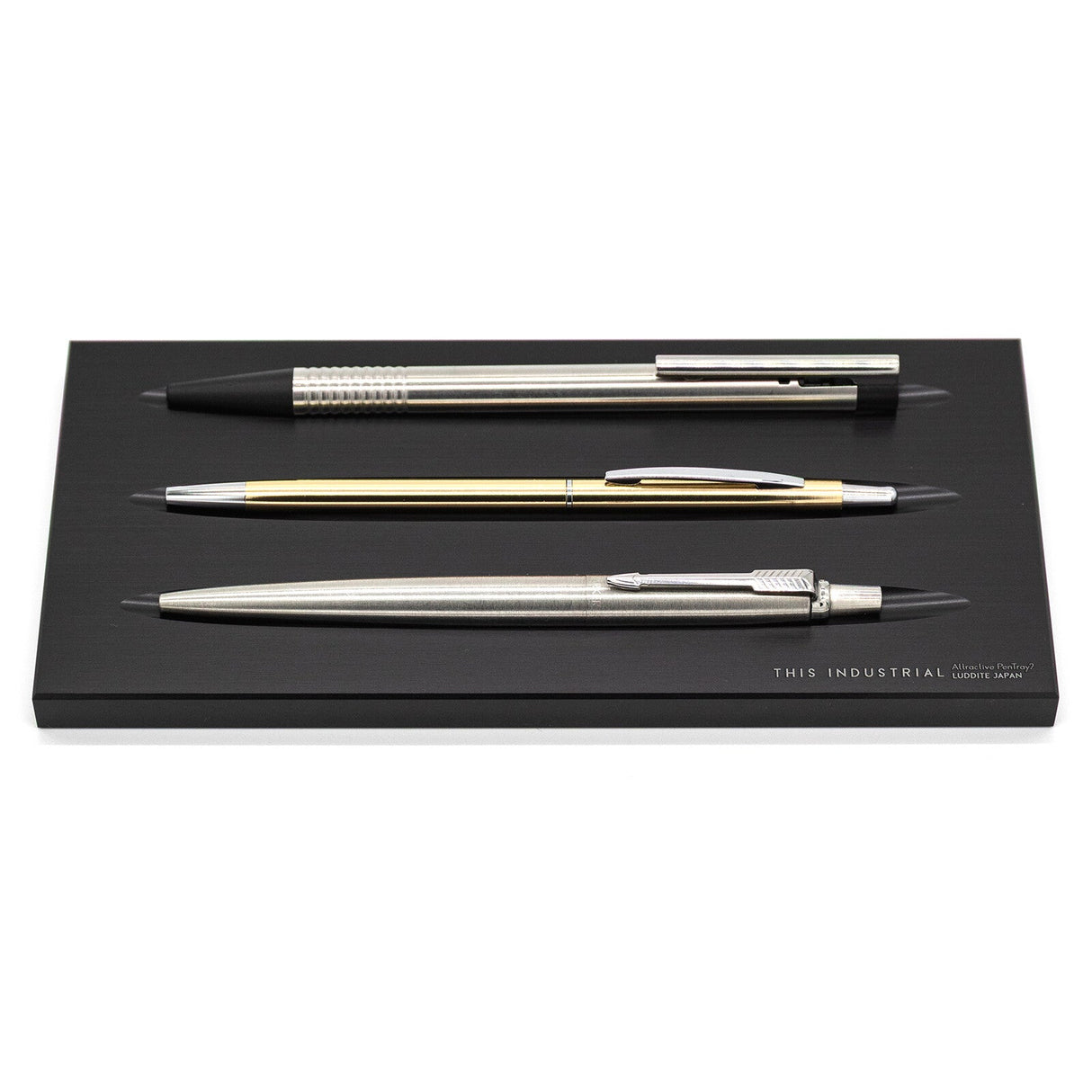 THIS INDUSTRIAL Attractive PenTray2 3 - Slot Aluminum Pen Tray / Luddite - bungu