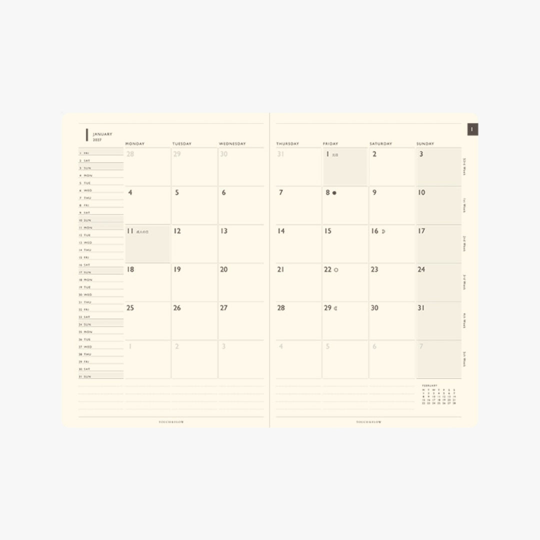 TODAY B6 Monthly Block and Memo Planner 2027 / TOUCH & FLOW - bungu