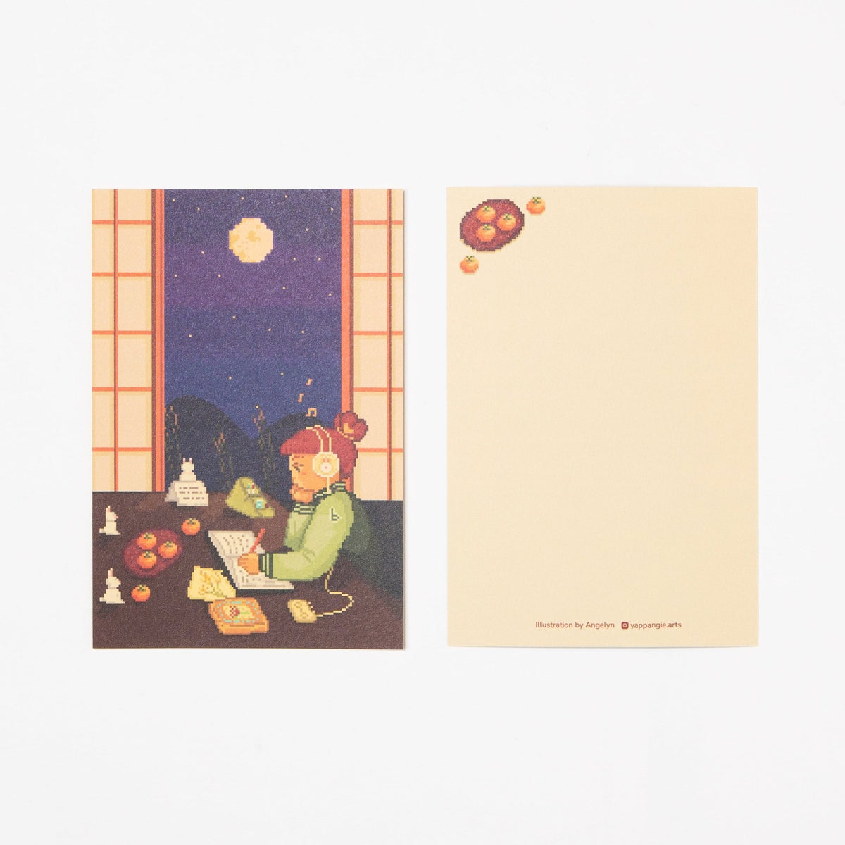 "Tsukimi Tunes" Washi Postcard by Angelyn / Bungu - bungu