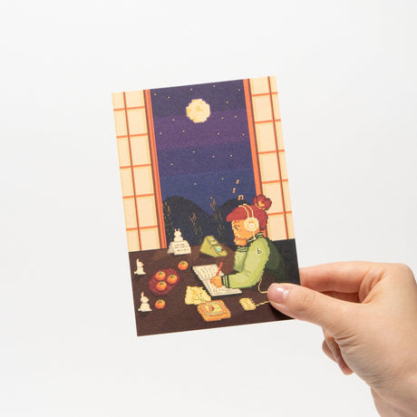 "Tsukimi Tunes" Washi Postcard by Angelyn / Bungu - bungu
