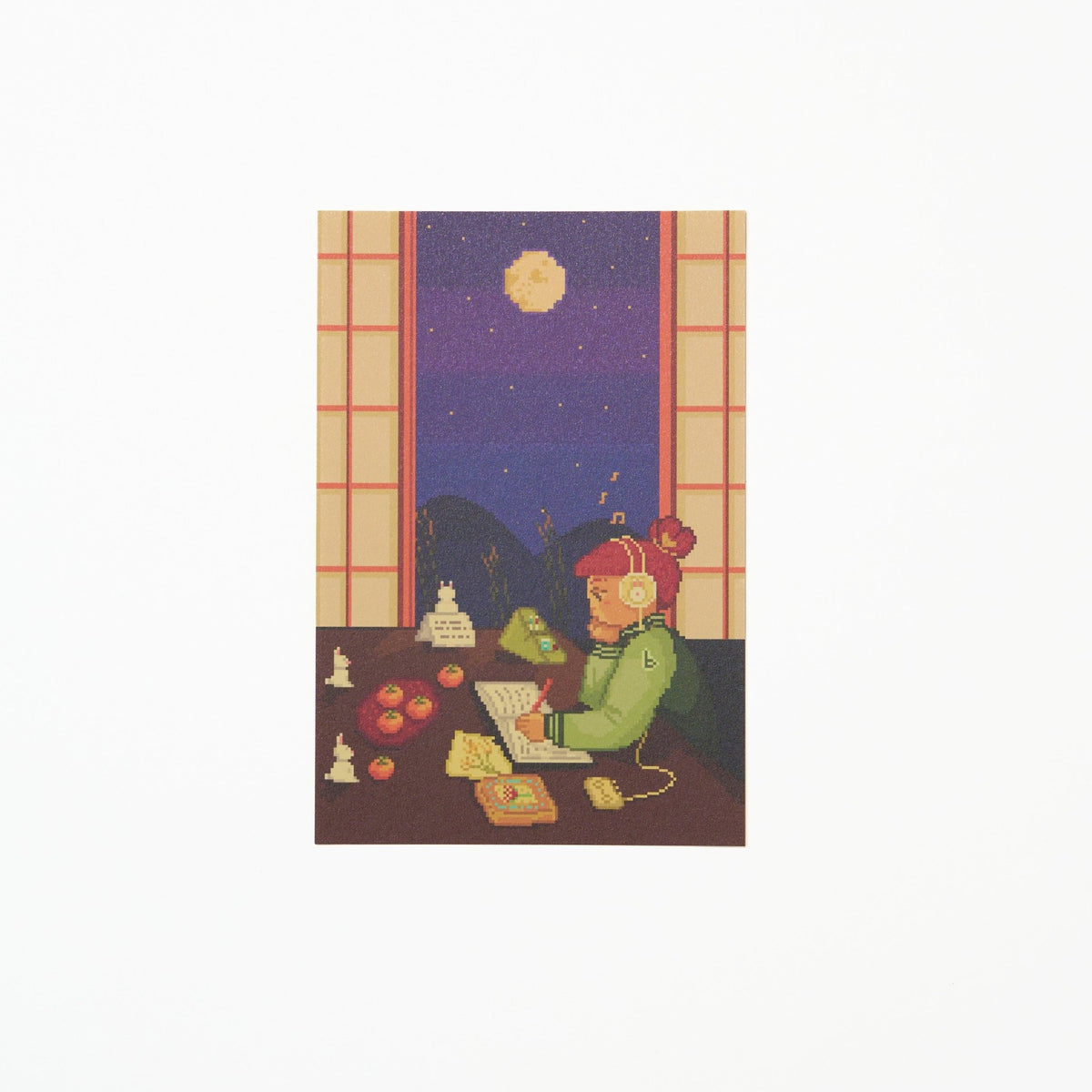 "Tsukimi Tunes" Washi Postcard by Angelyn / Bungu - bungu