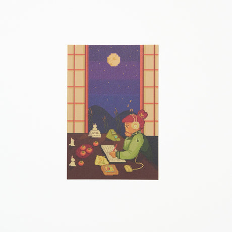 "Tsukimi Tunes" Washi Postcard by Angelyn / Bungu - bungu
