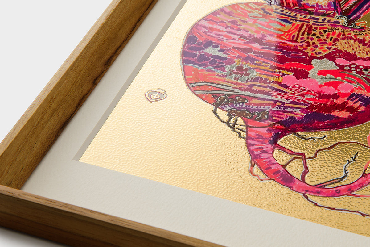 [Limited] Art Touch Yuko Kurihara A3 Art Poster with Teak Frame / TOUCH & FLOW