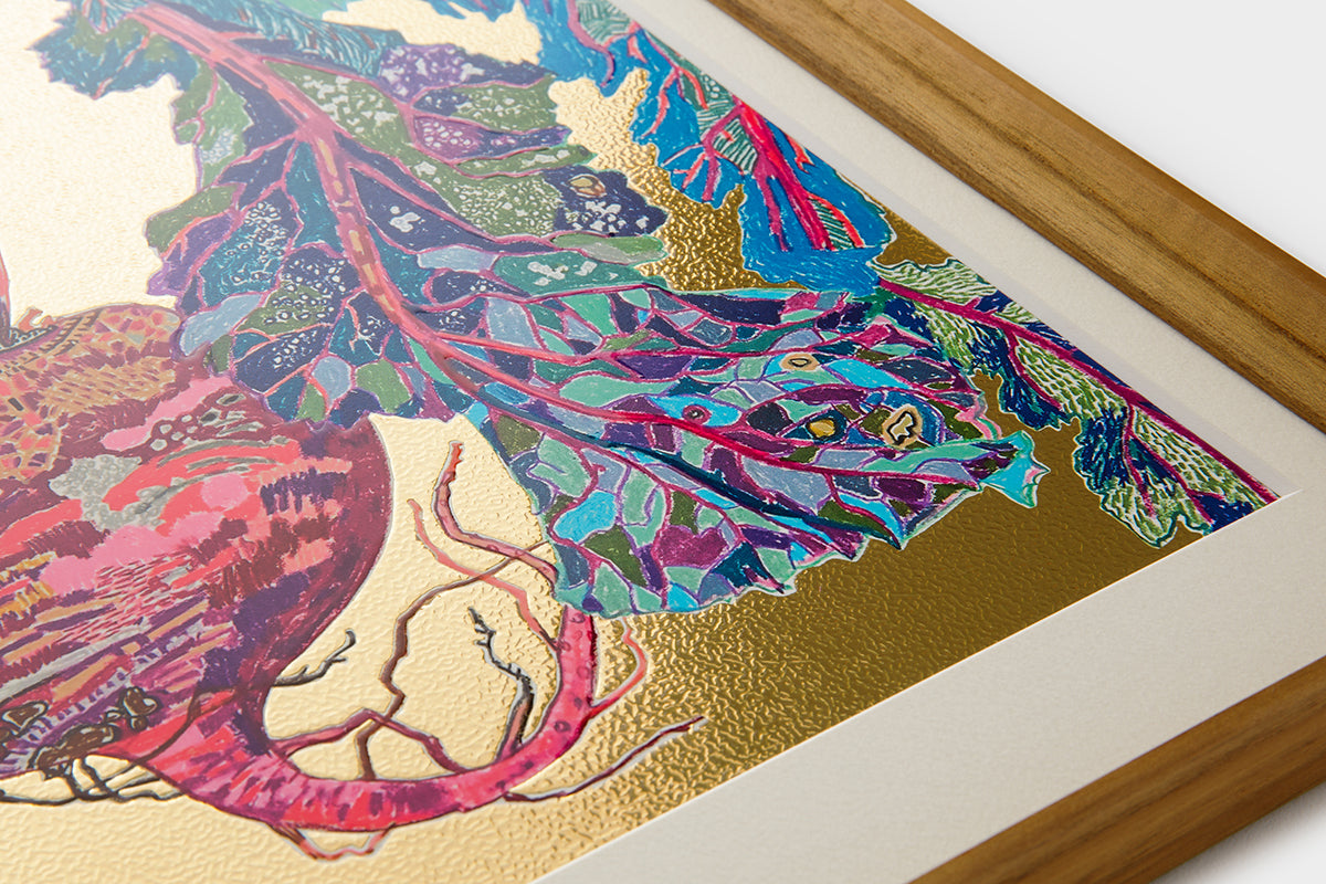 [Limited] Art Touch Yuko Kurihara A3 Art Poster with Teak Frame / TOUCH & FLOW