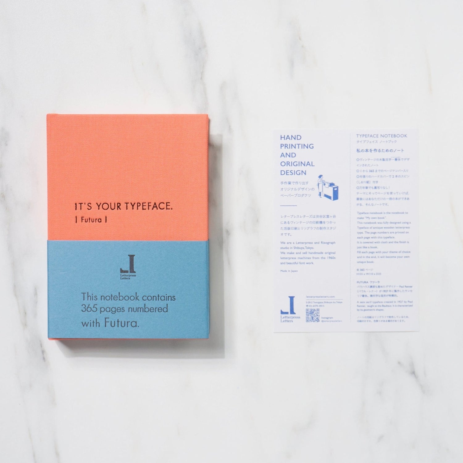 TYPEFACE NOTEBOOK A6 Size 365 Page Notebook - Futura / Letterpress Letters - bungu